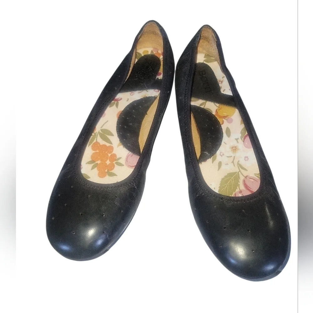 Born Women's Black Comfort Leather Slip On Career Ballet Flats Sz 9.5